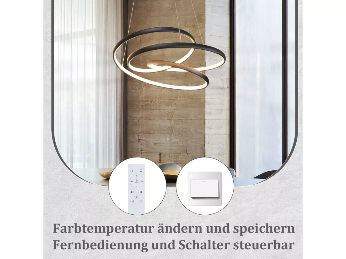 NETTLIFE Suspension LED Fer Noir Diam.24cm Dimmable 50CM Lampe à Suspension Moderne avec Télécommande Lampe de Salon 55W