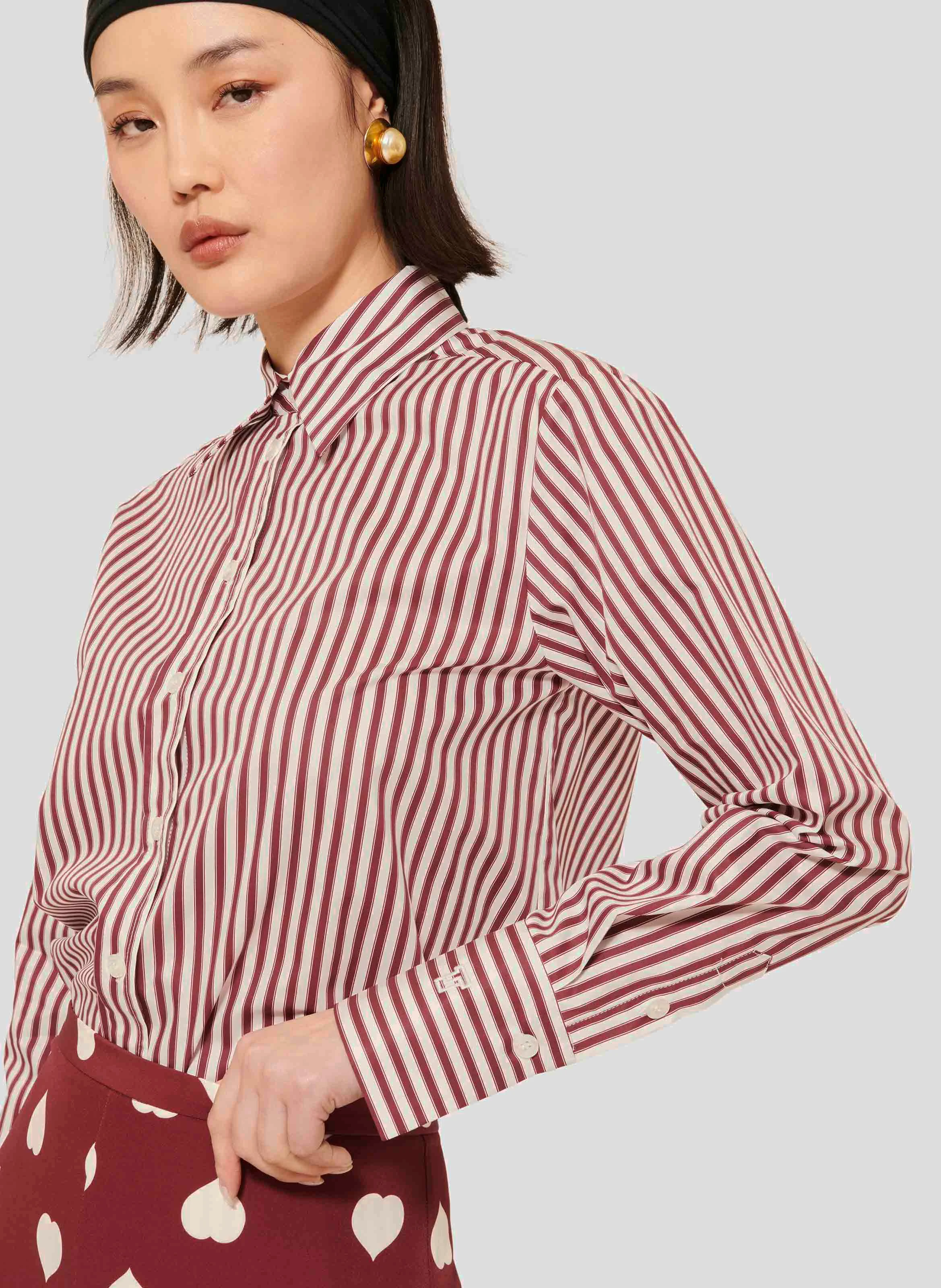 CLARISSE - Chemise droite en coton rayé | Rouge