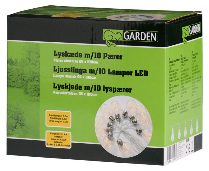 Lyskæde med 10 pærer 5,5 meter - Garden
