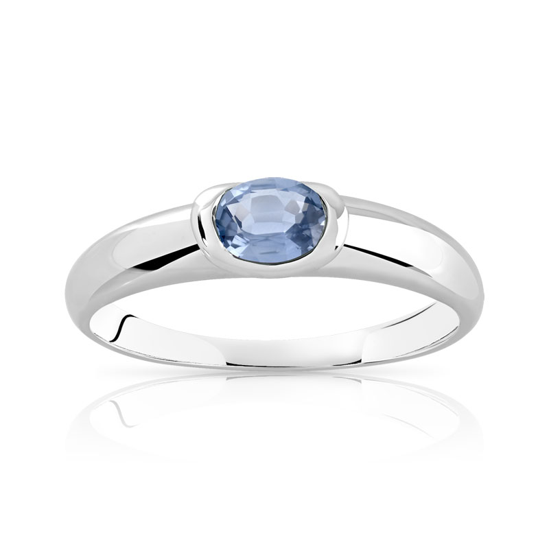 Bague or 375 blanc saphir ovale