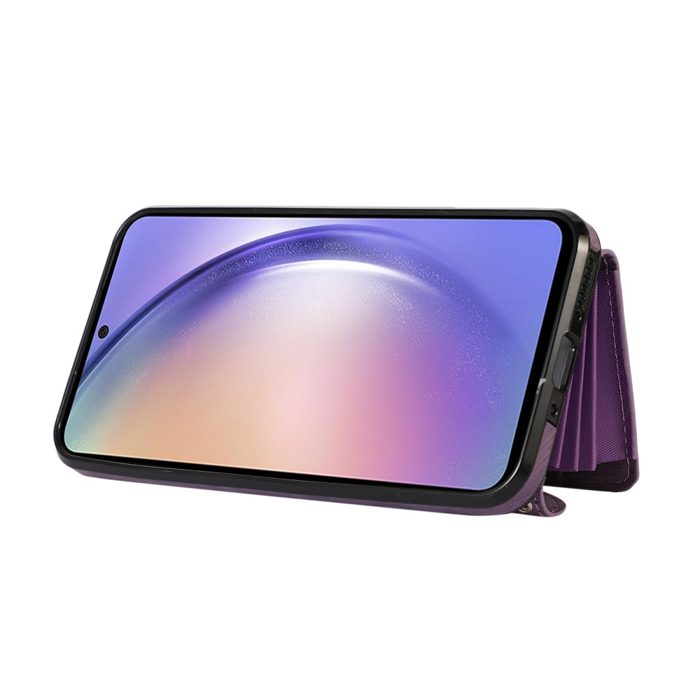 Samsung Galaxy A54 5G Necklace Leder Schutz Hülle mit Kartenfächer   Handykette (RFID Schutz) - Lila