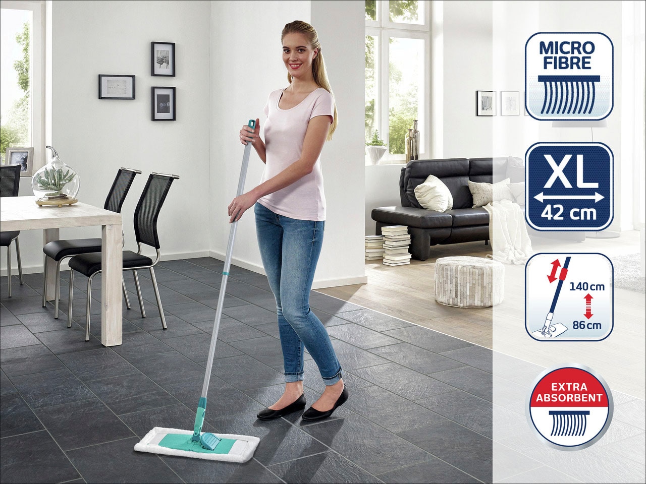 Leifheit Bodenwischer-Set »Classic XL microfibre Tele« inkl. 100% Microfaser-Wischbezug
