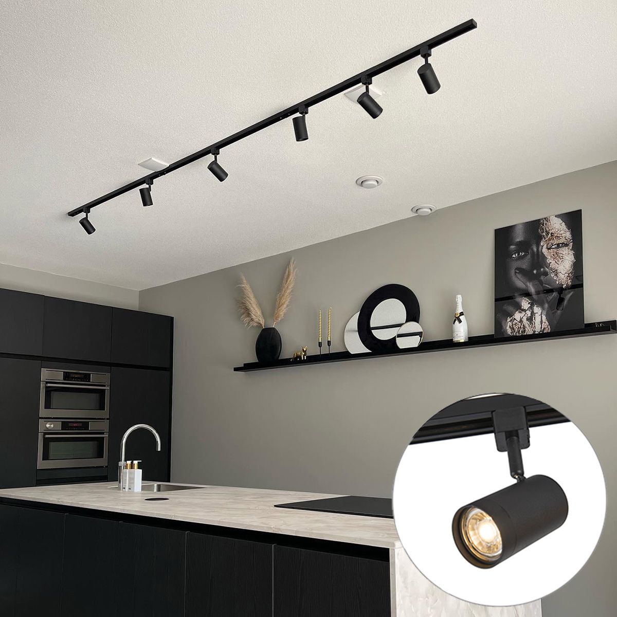 Modern railsysteem met 6 spots zwart 1-fase 286cm - Iconic Jeana