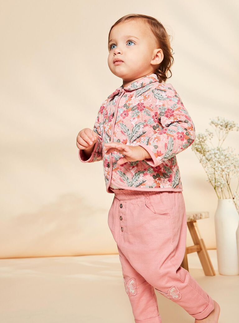 Veste matelassée vieux rose à fleurs