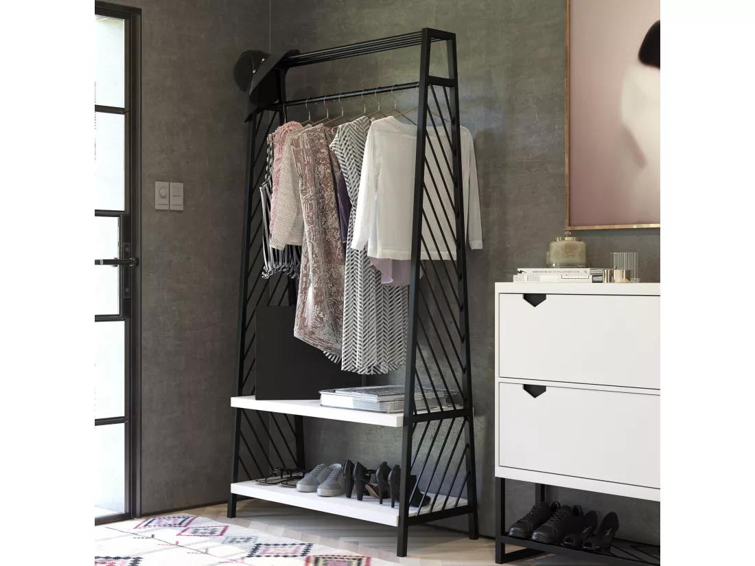 Brielle | Rangement d'entrée avec 2 étagères en MDF blanc