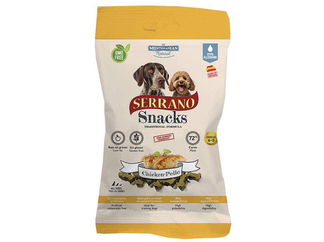 SNACKS PARA CÃO SERRANO HAM BITES COM SABOR FRANGO 100G