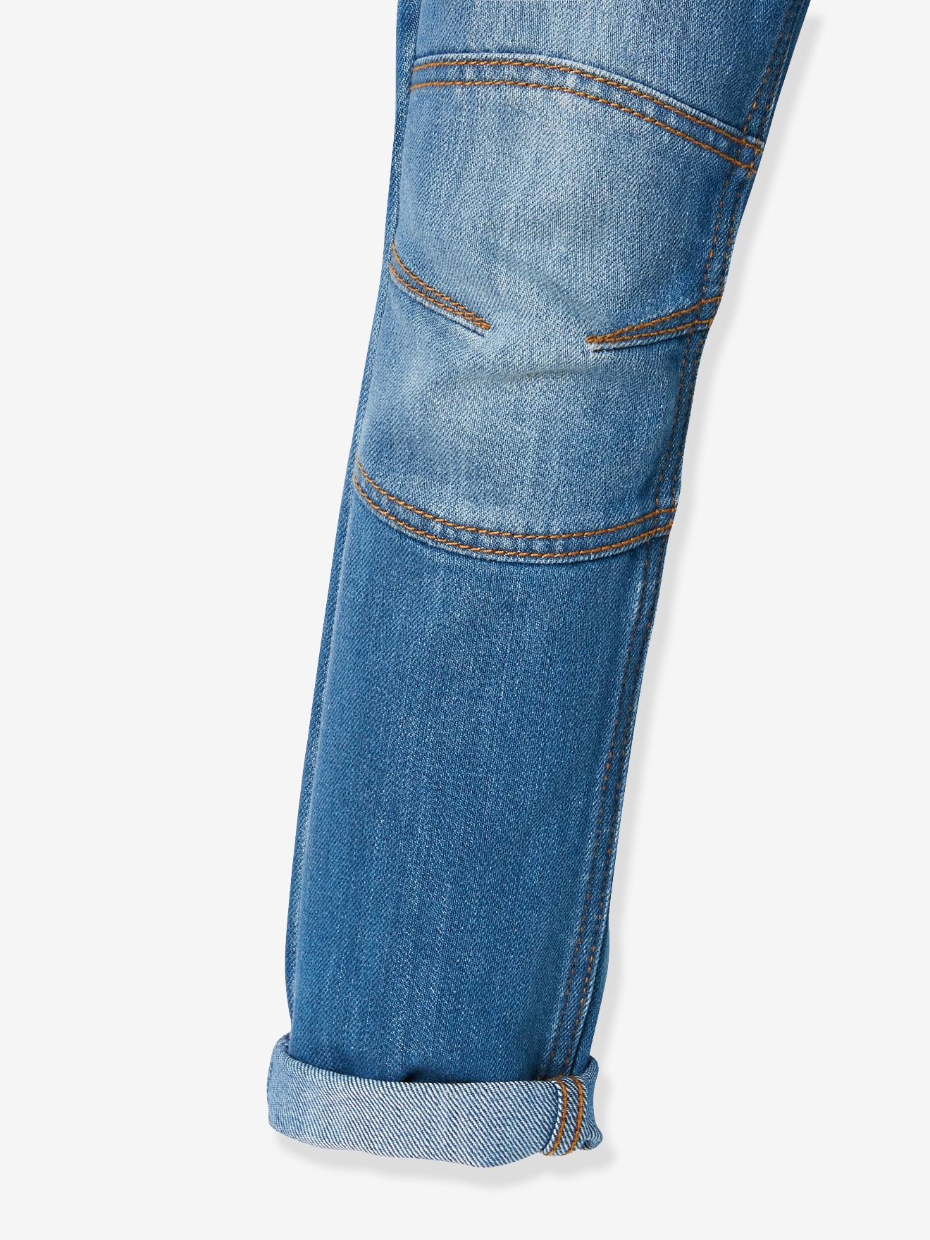 Calça jeans indestrutível de perna reta para meninos, modelagem morfológica para quadris largos, corte slim, lavagem azul escura
