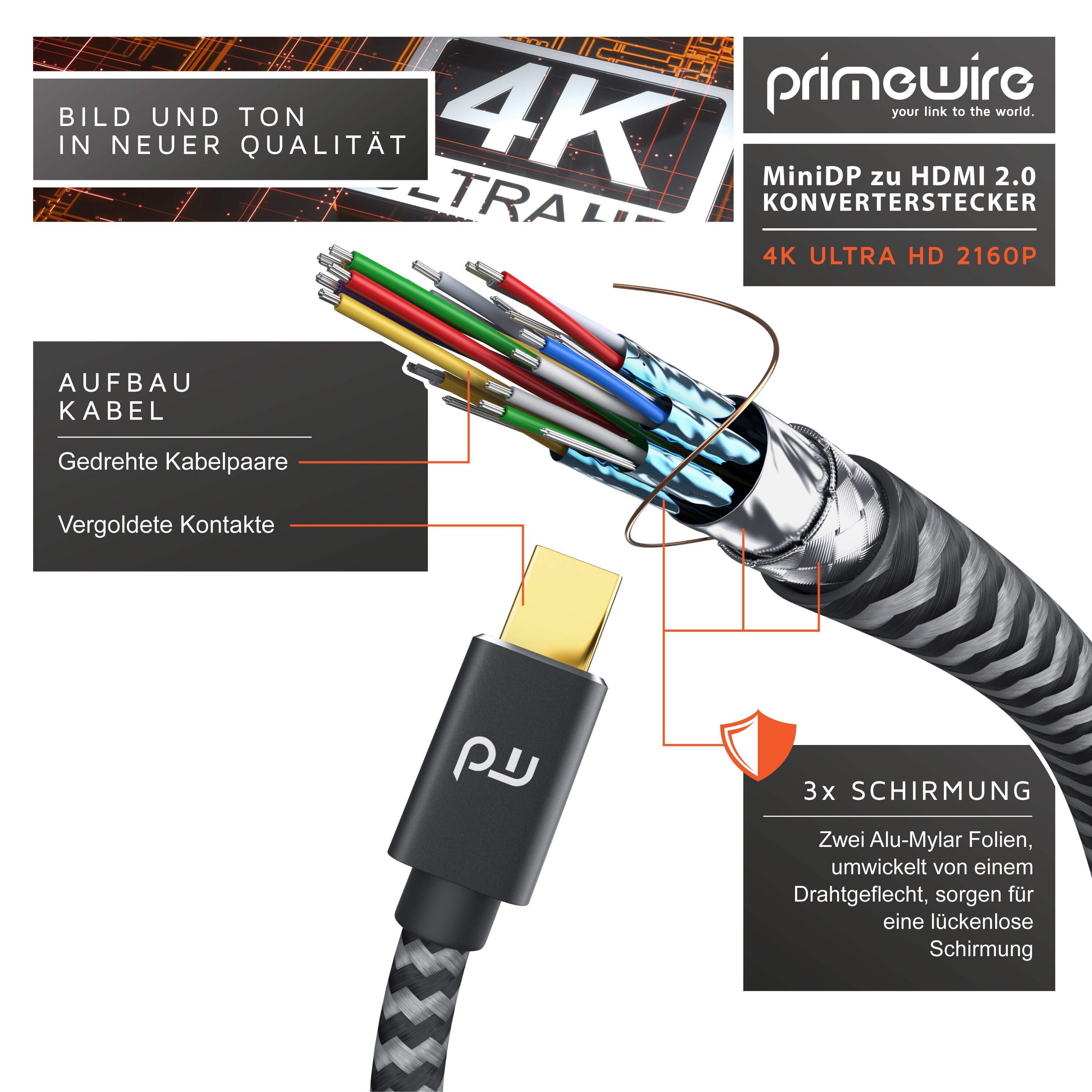 Primewire UHD Adapter, 4k @ 60Hz, Thunderbolt 1 & 2, Audio und Video