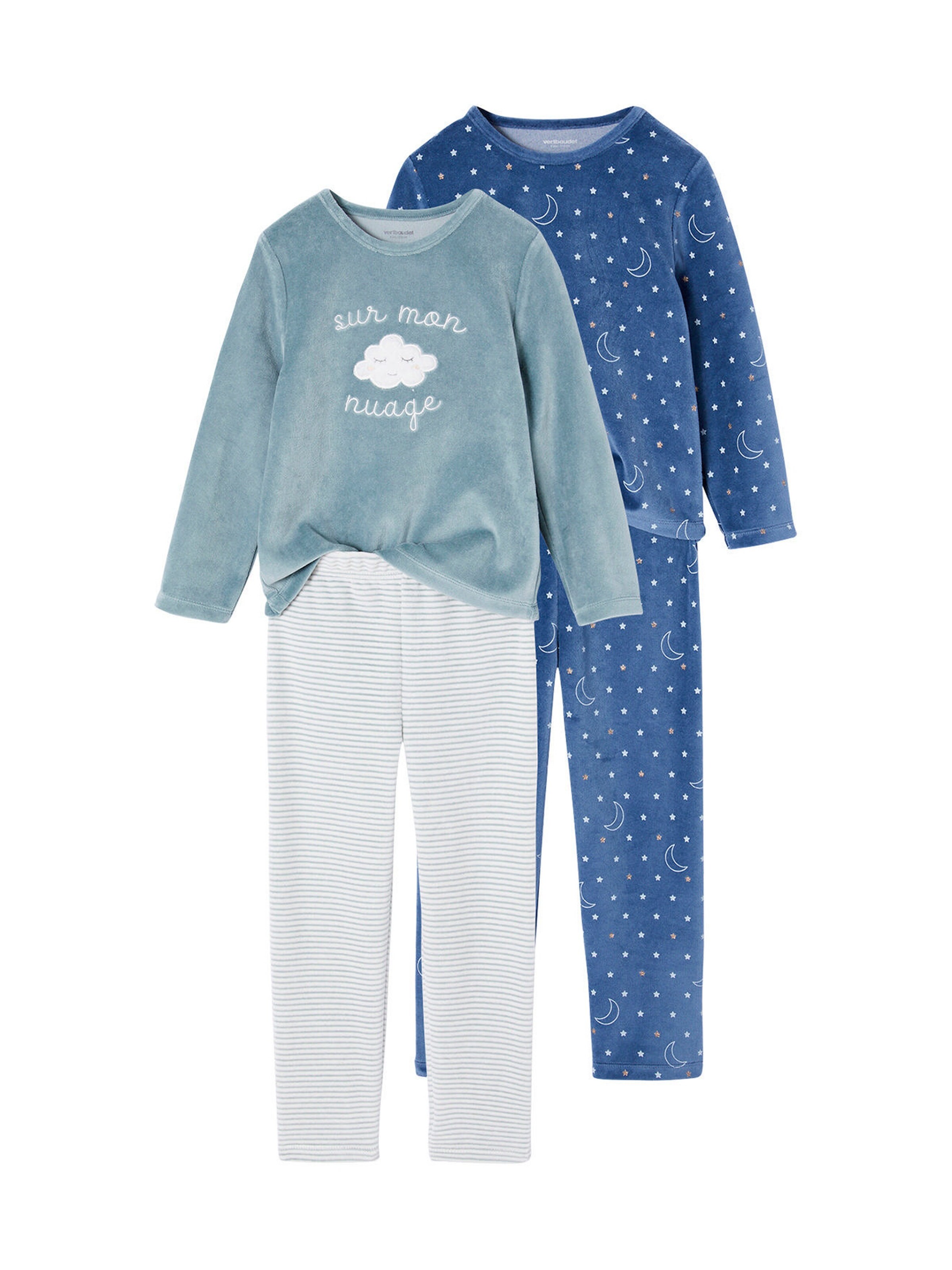 Vertbaudet 2er-Pack Mädchen Samt-Schlafanzüge mit Wolken-Print aqua
