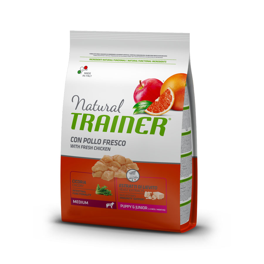 Ração Natural Trainer para Cães Filhotes e Juniores de Porte Médio com Frango