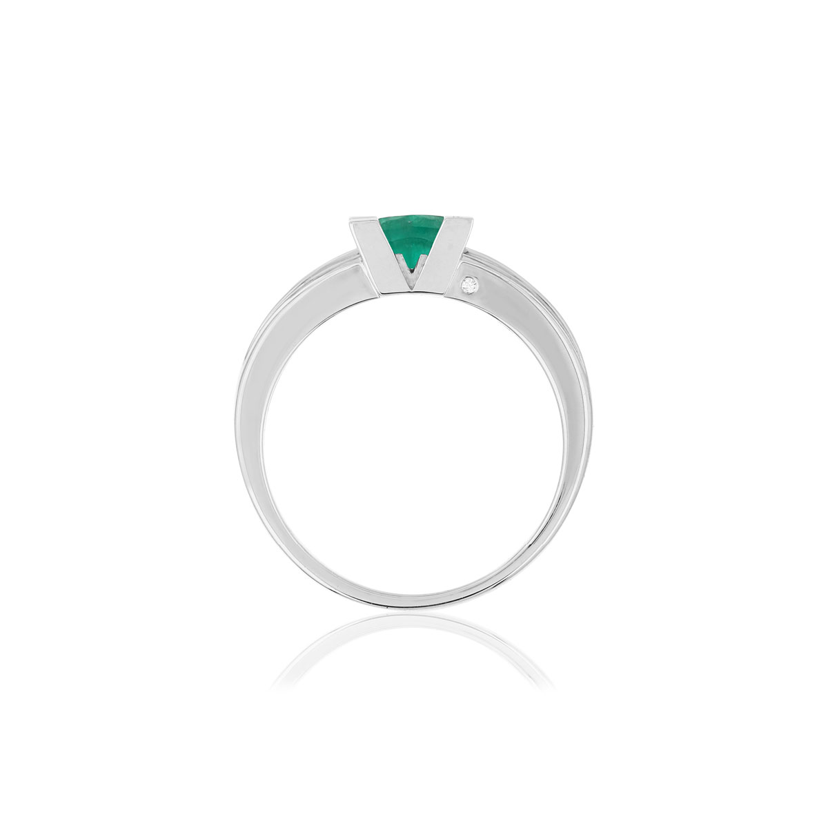 Bague VAN BRILL or blanc 750, émeraude, diamant.