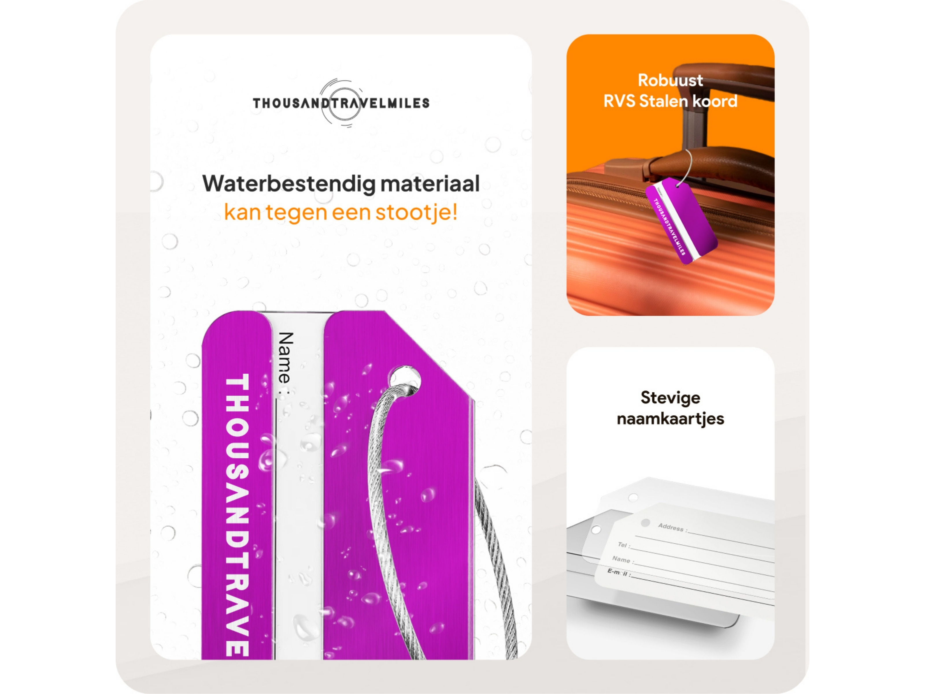 Thousandtravelmiles set van 4 Aluminium Bagagelabels - Purple