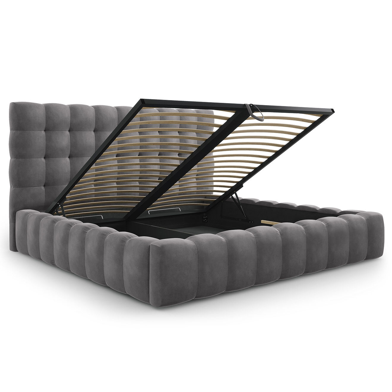 Cosmopolitan Design Lit avec coffre de rangement Bali Velours gris - 200x200 cm