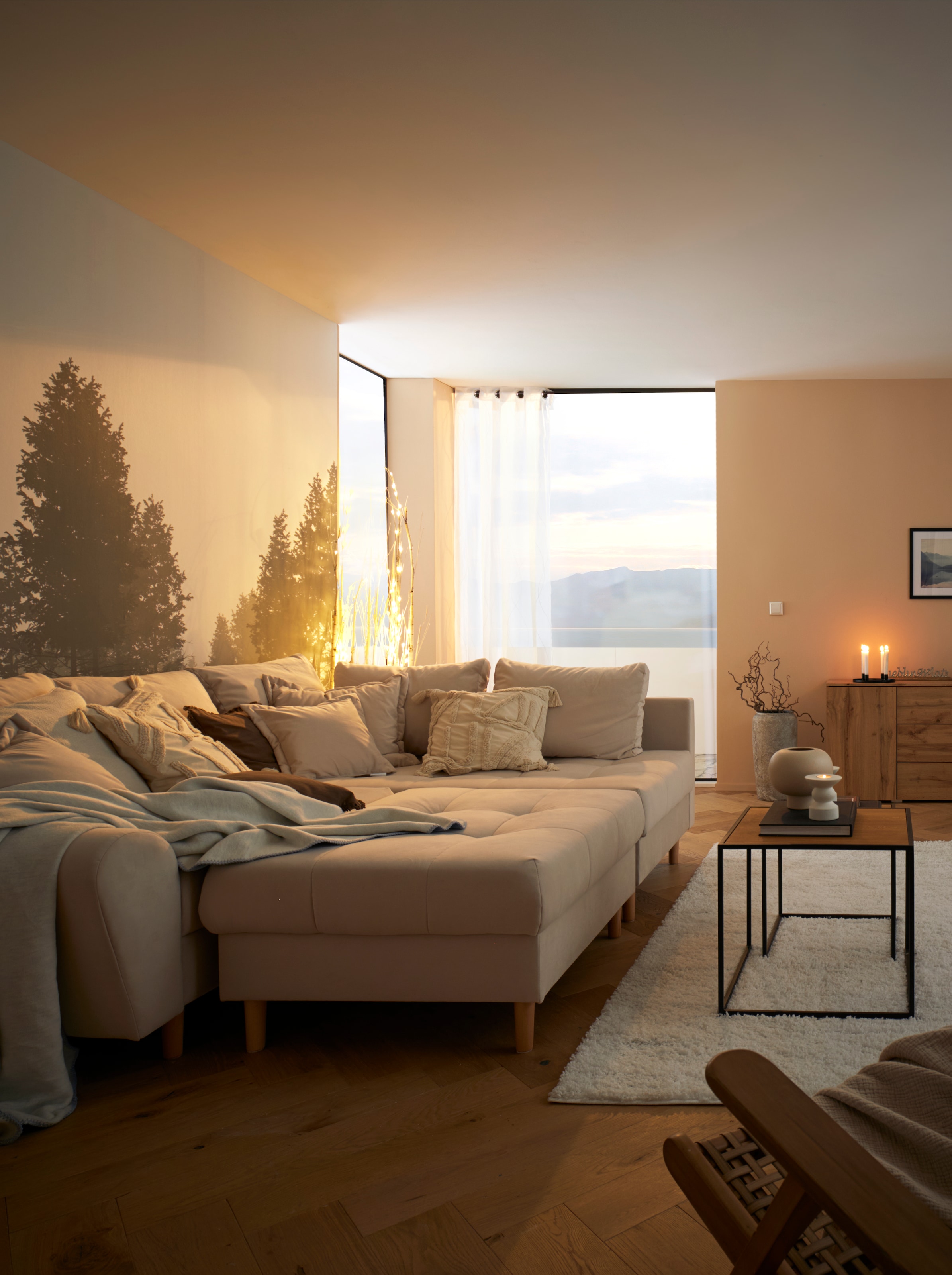 Home affaire Ecksofa »Rice L-Form, B: 223 cm« Set: Sofa & Hocker, mit 3 Zierkissen, Federkern