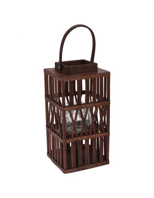 Homestyle Lantaarn Hout - Verlichting - 20x20x38 cm Bruin