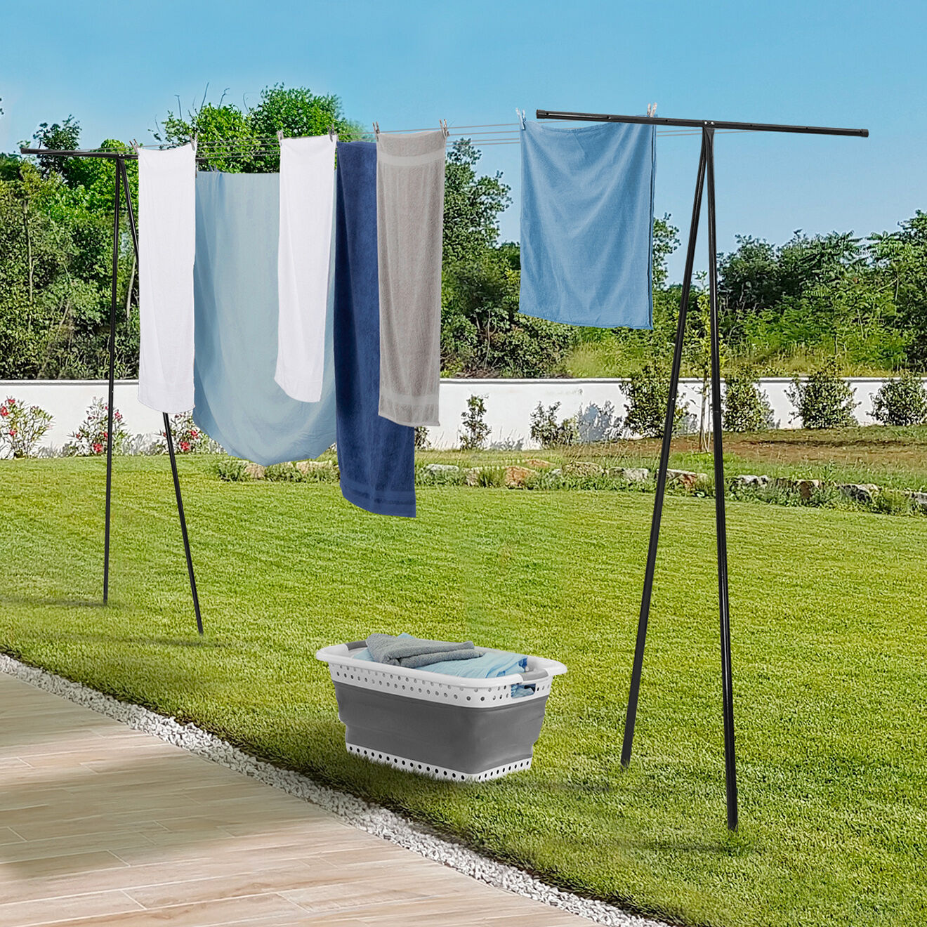 Inkazen Etendoir à linge extérieur filaire 100m d'étendage noir - 500x111x210 cm