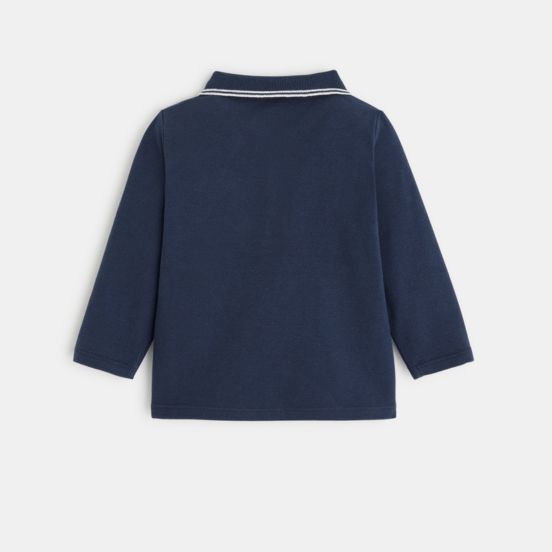 Polo piqué uni manches longues bleu bébé garçon