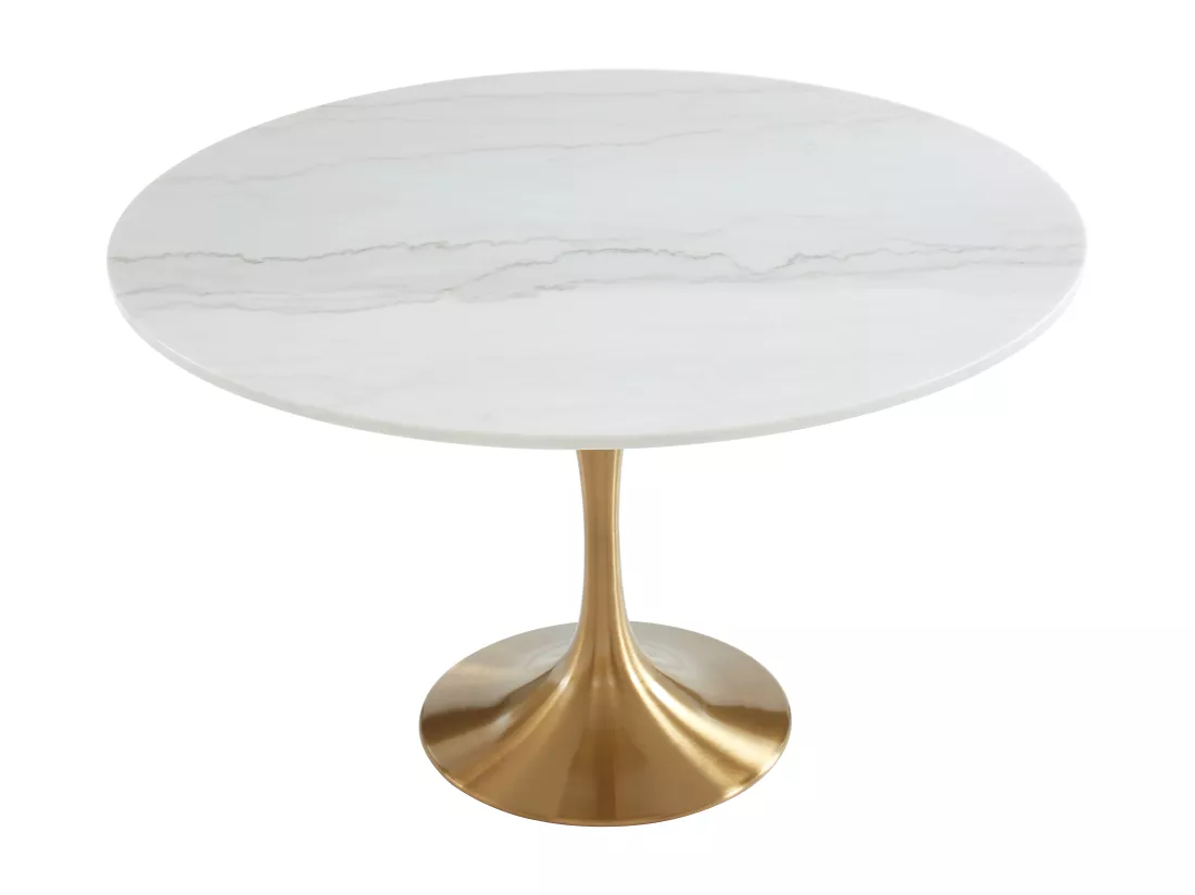 Table à manger NORAH - 4 personnes - Marbre et métal - Blanc et Doré