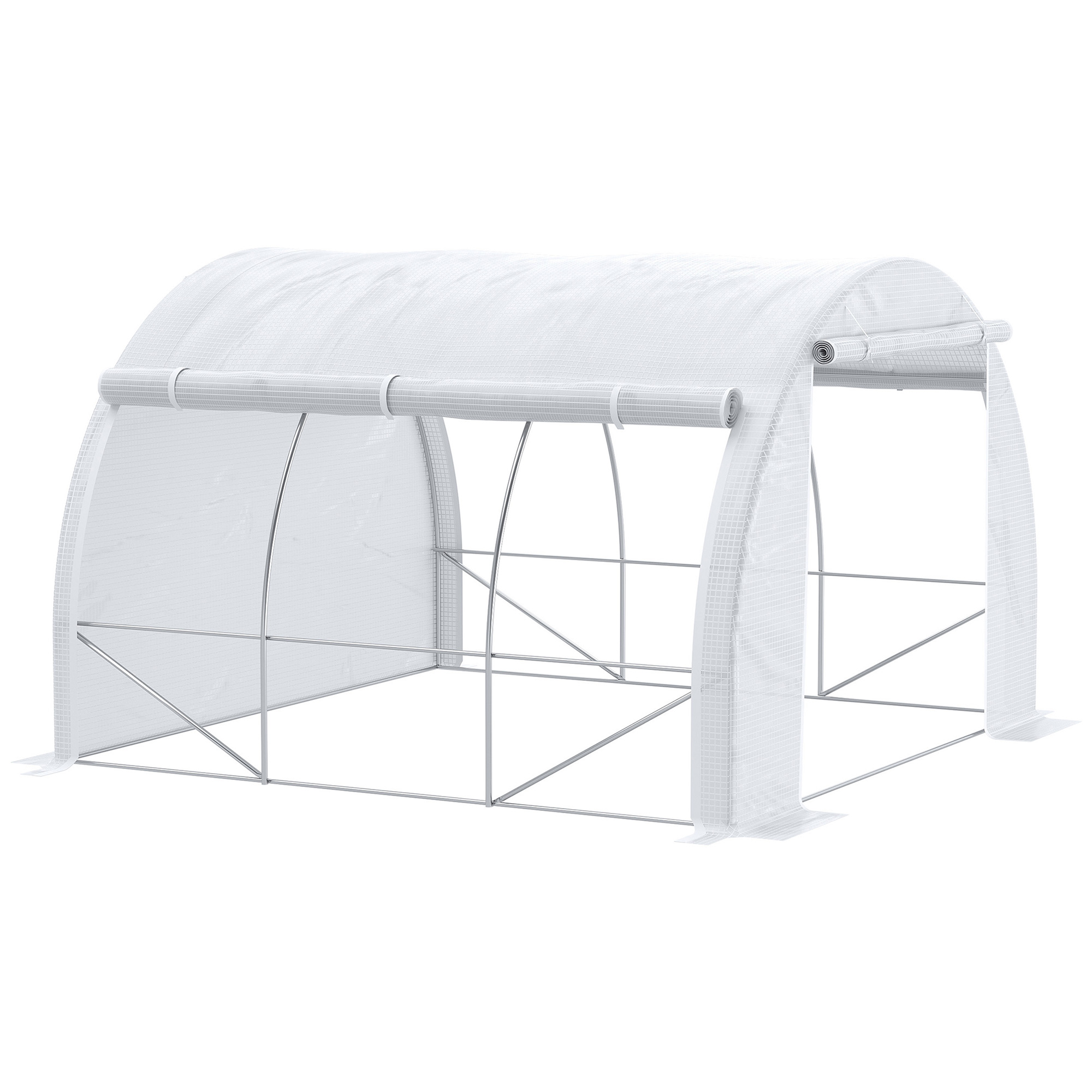 Estufa de jardim Outsunny 3x3x2m com porta e 6 janelas de enrolar, feita de polietileno de 140g/m² e aço galvanizado para cultivo de plantas e flores, branca.