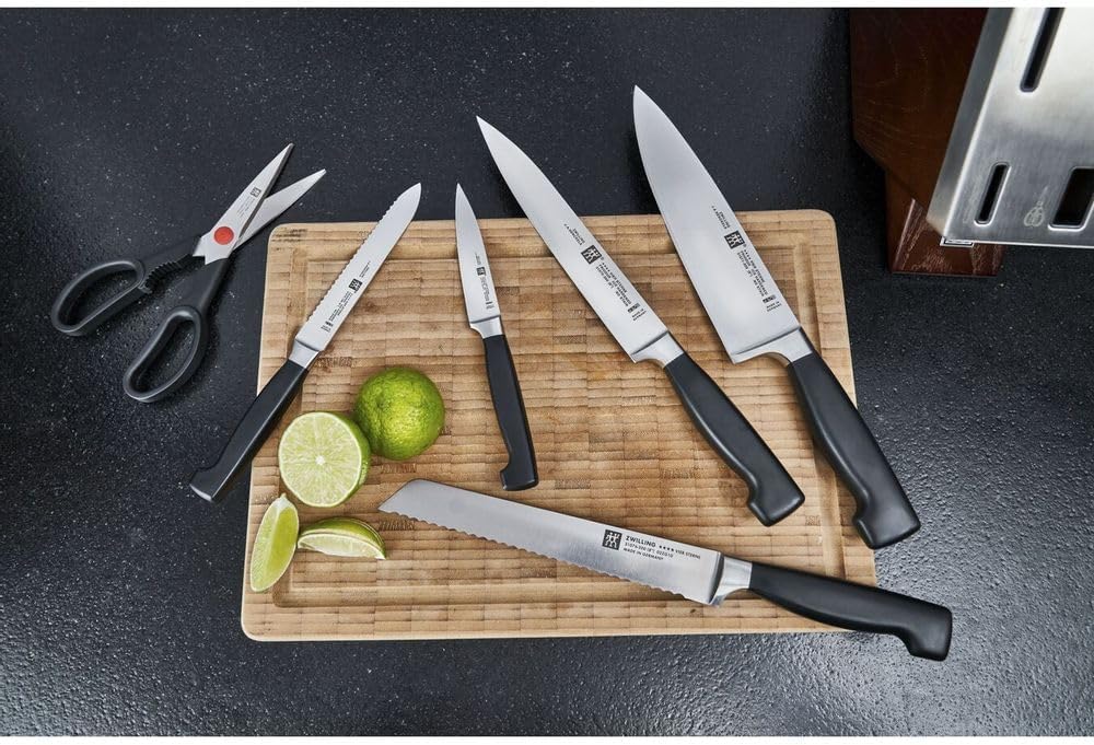 ZWILLING Vier Sterne Selbstschärfender Messerblock 7-teilig, Rostfreier Spezialstahl, Braun, Made in Germany