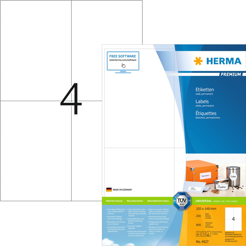 Herma Etiketten, 4627, 105 x 148 mm, 200 Blatt
