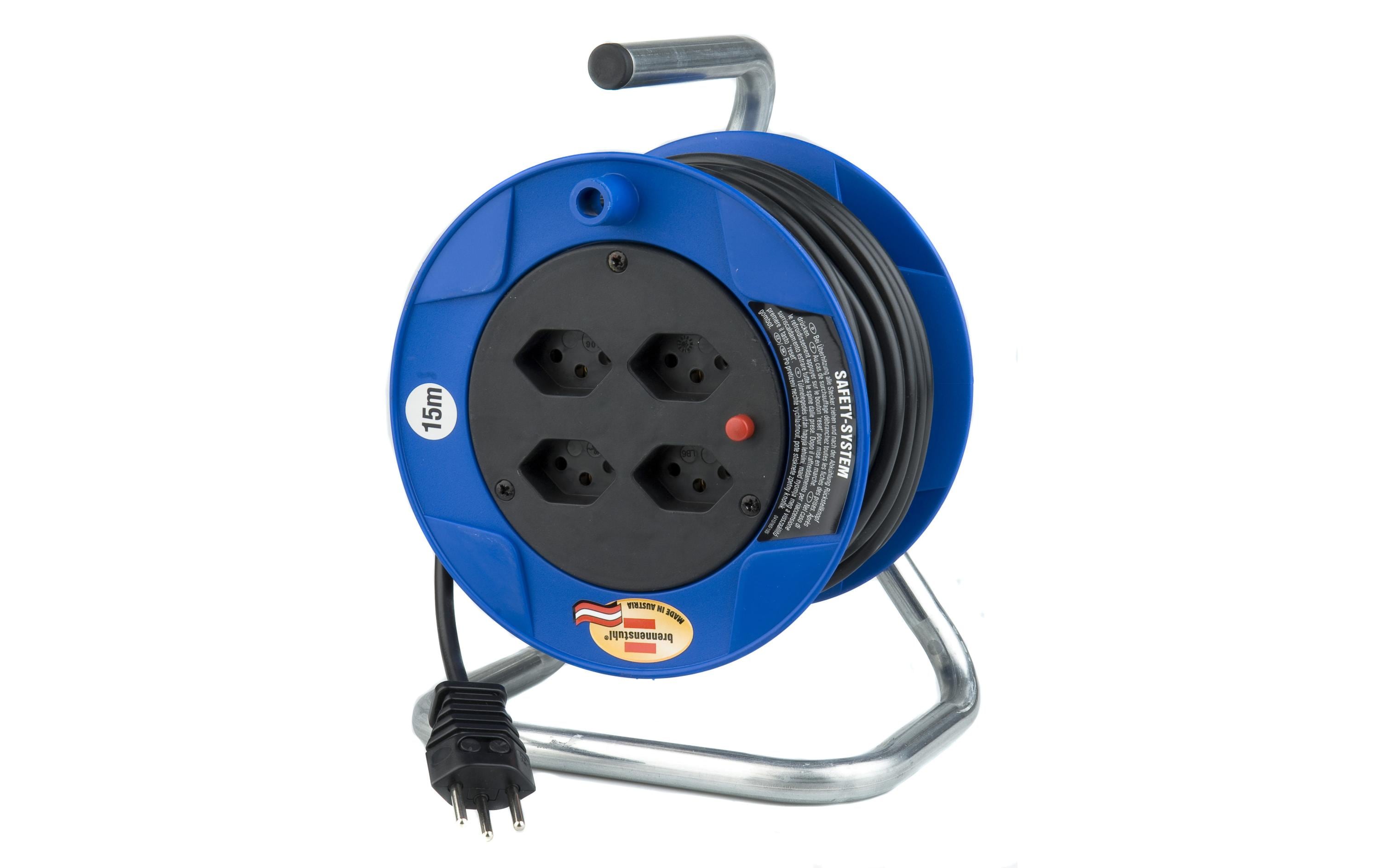 Kabelrolle ST 15 mKabelrolle mit 4x T13-Steckdosen, blau