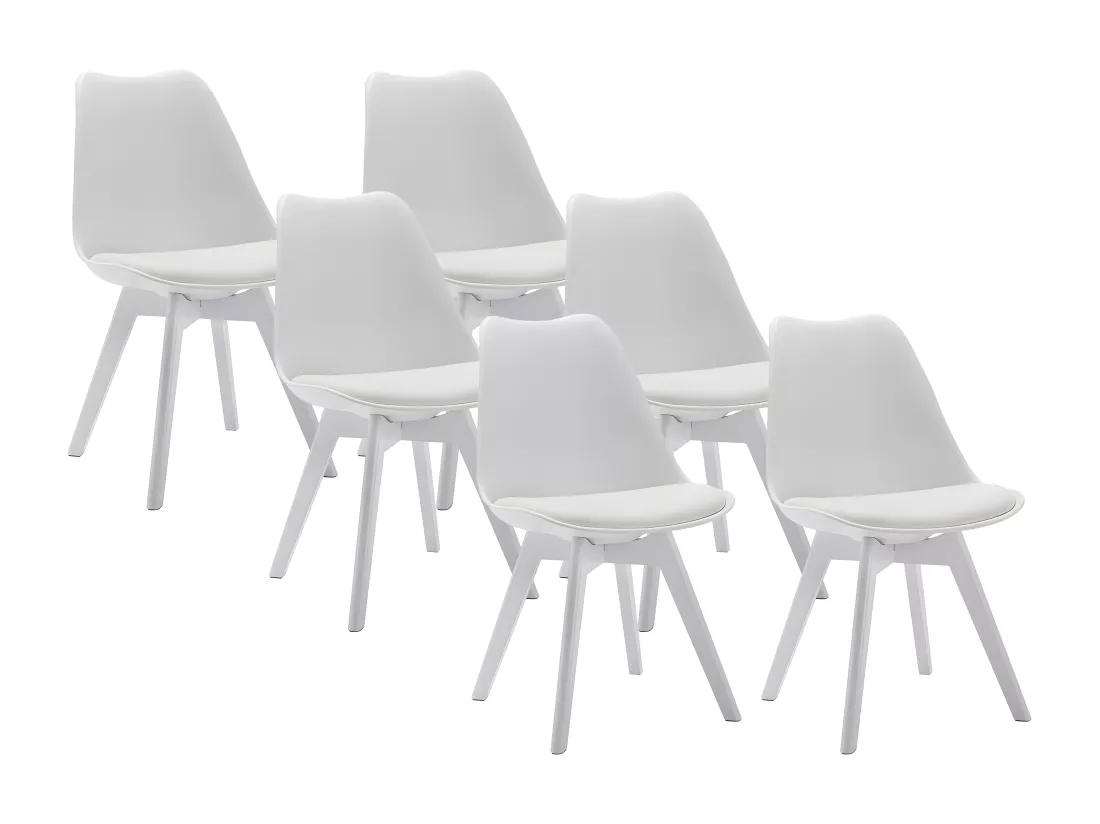 Lot de 6 chaises JODY - Polypropylène et Hêtre - Blanc et pieds blanc