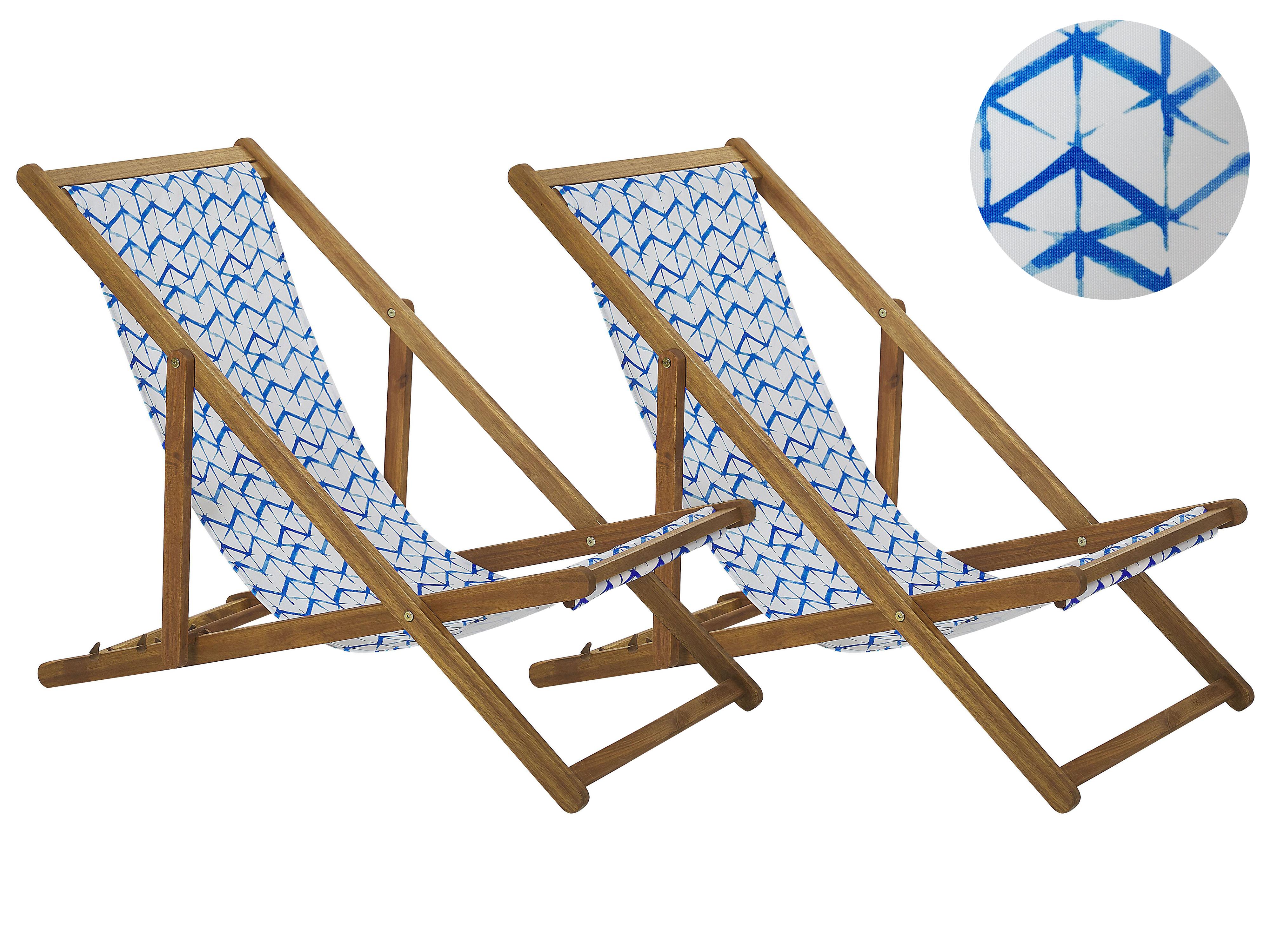 Set van 2 inklapbare ligstoelen ANZIO met vervangingshoezen Abstract motief Acaciahout Lichtbruin