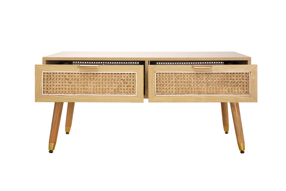 Retro Design Couchtisch VIENNA 100cm natur Wiener Geflecht