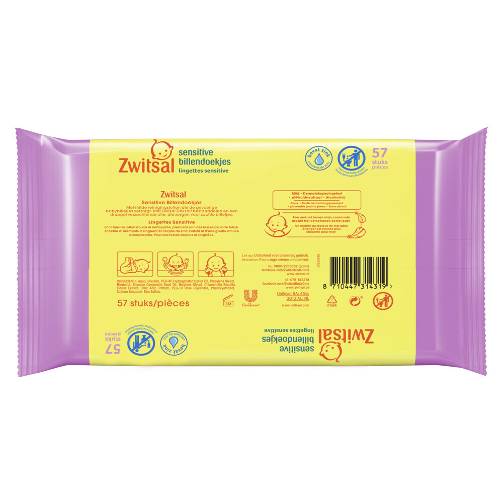 Zwitsal Billendoekjes Sensitive Voordeelverpakking24x57= 1368 stuks