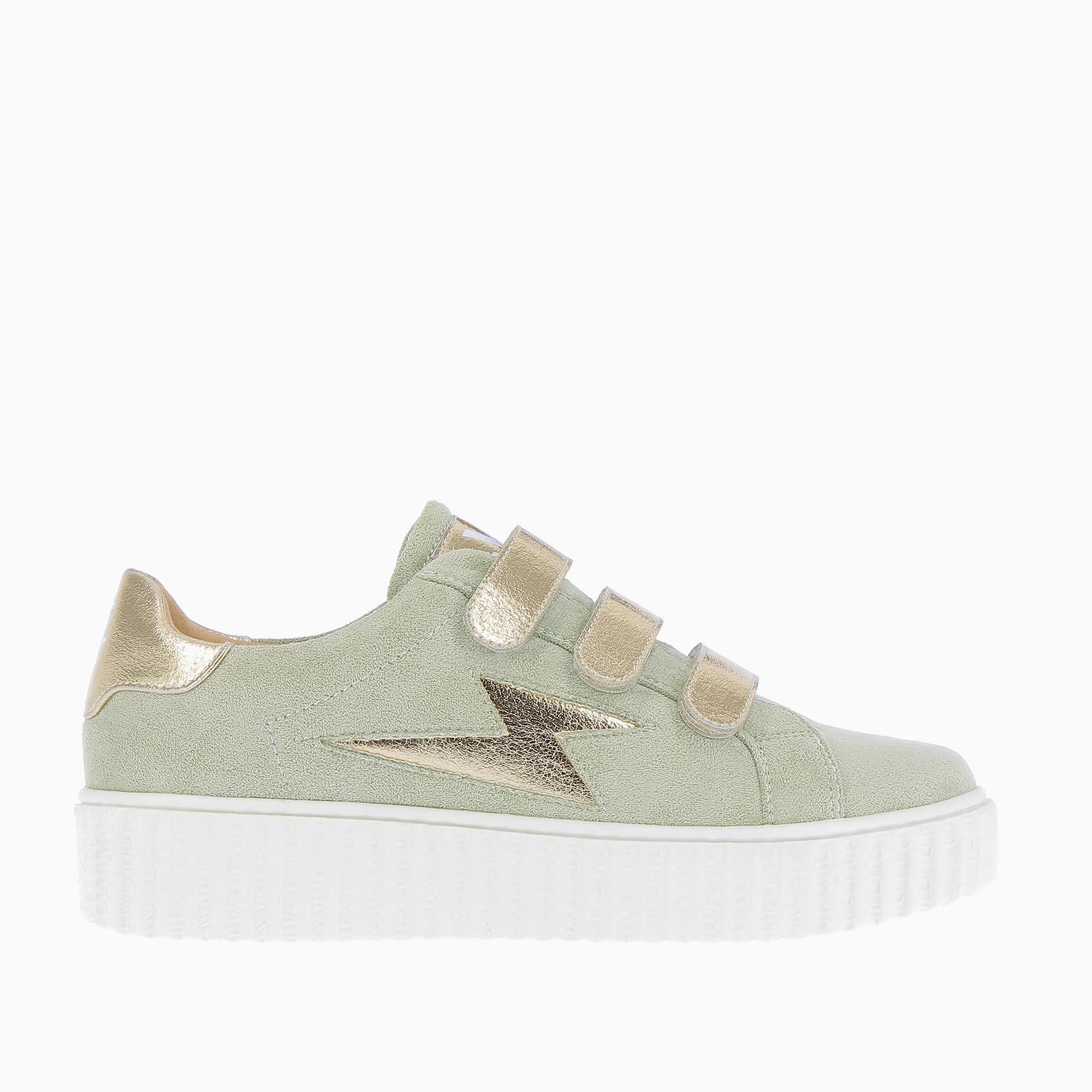 Sneakers-Baskets éclair Marilou vert pâle à scratchs champagne