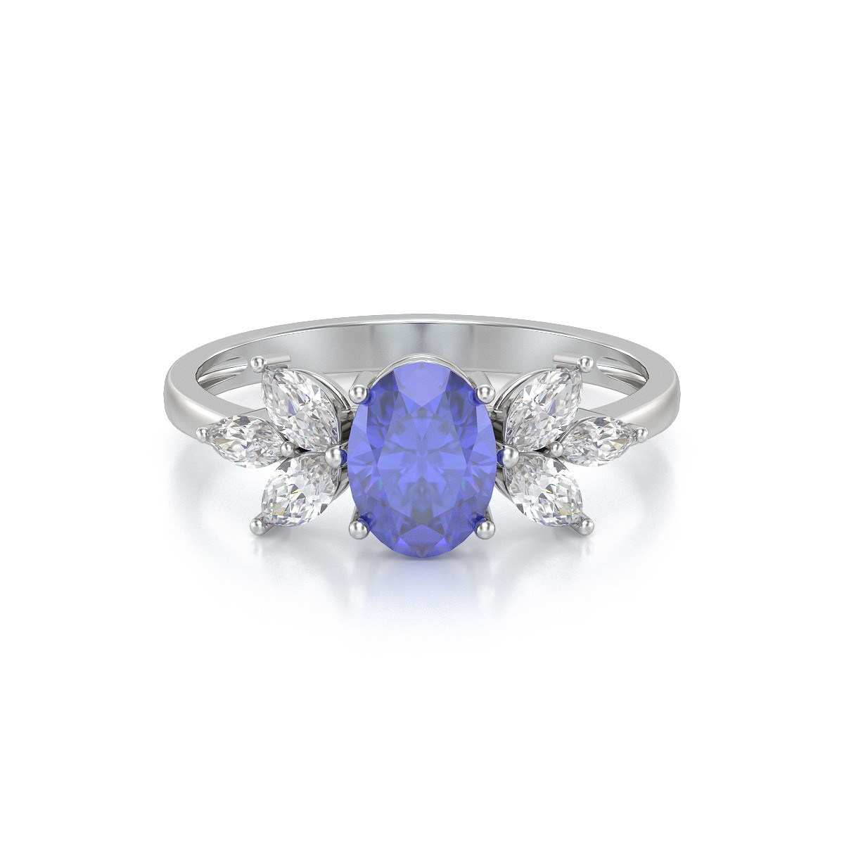 Bague ADEN Or 585 Blanc Tanzanite et diamants 1.938grs