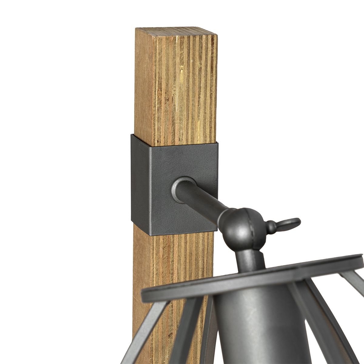 Industriële vloerlamp donkergrijs met hout - Arthur
