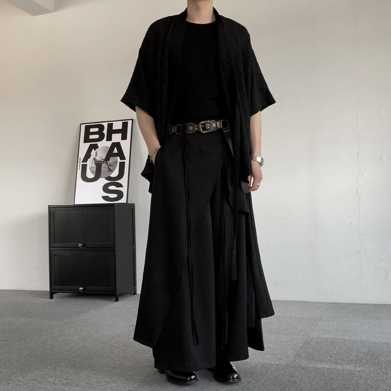 Orungeetun - Mid Rise Plain Skirt Overlay Wide Leg Pants