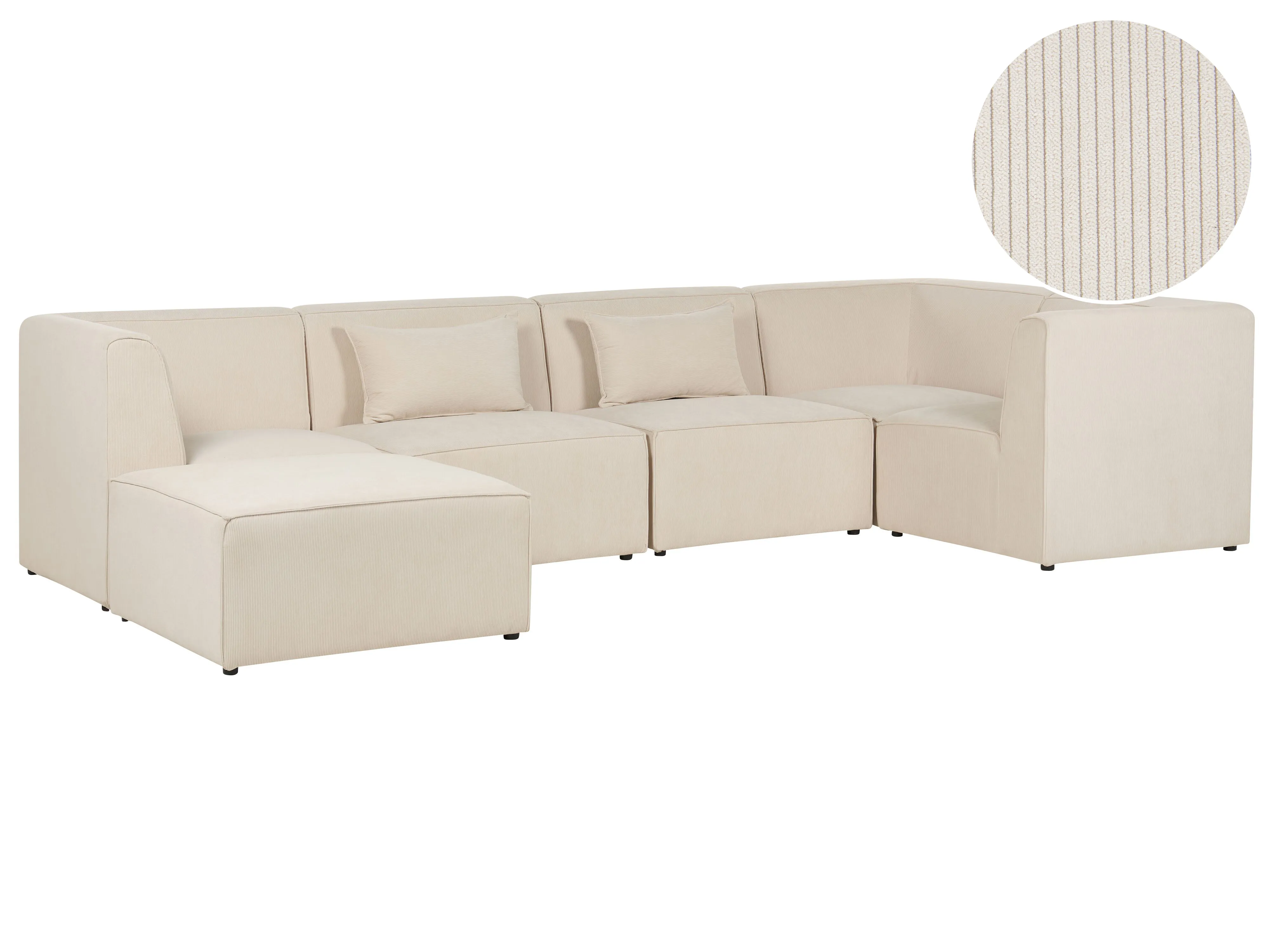 Modulaire hoekbank 5-zits LEMVIG Corduroy Lichtbeige met ottomaan linkszijdig
