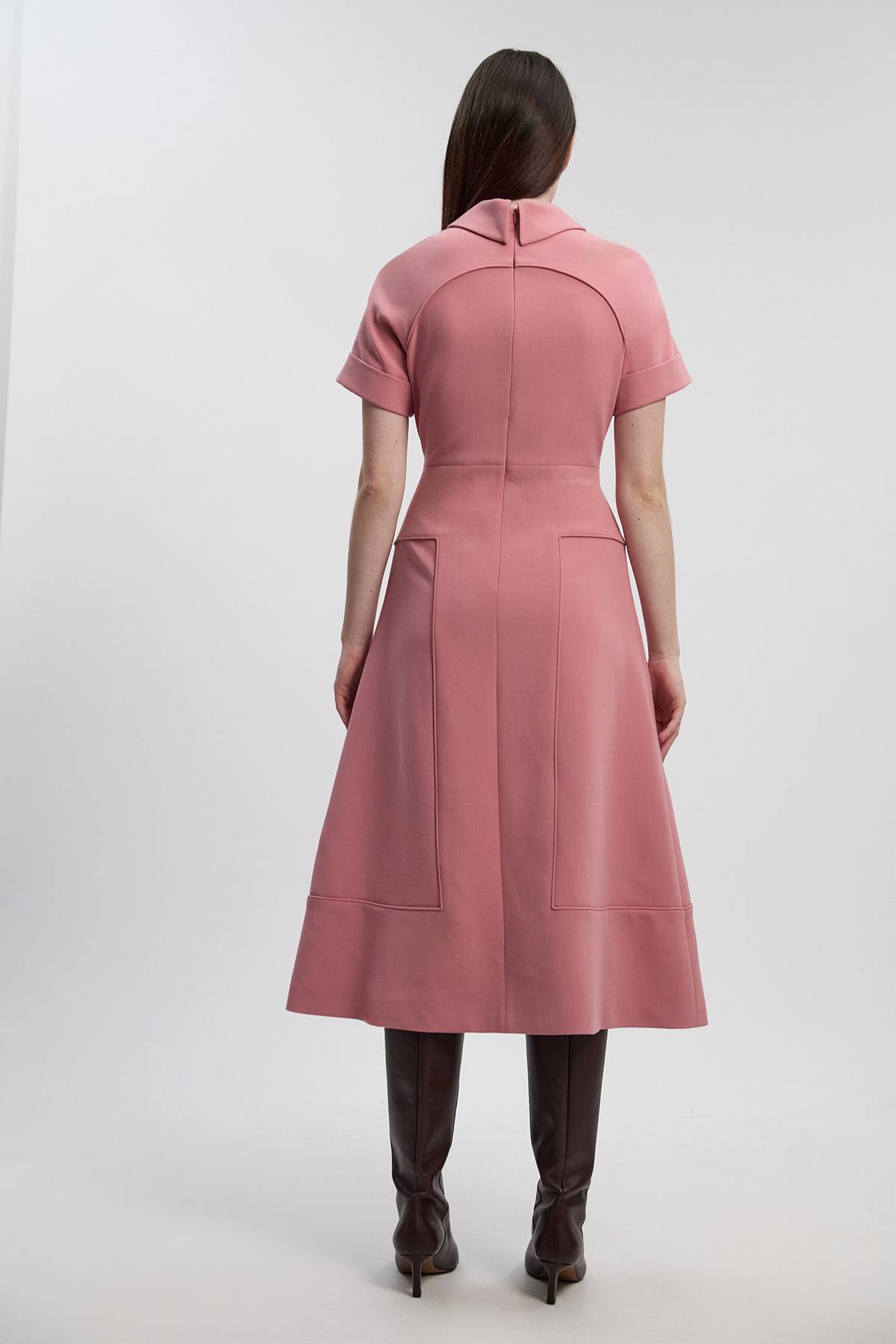 KarenMillen Robe Midi Évasée à Détail Patte en Stretch Compact Petite Taille