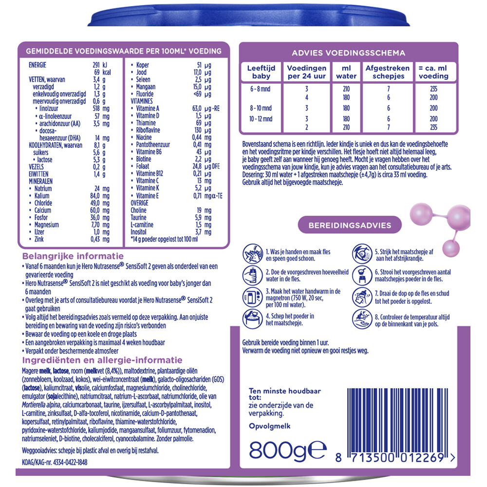 Hero Nutrasense Nutrasense SensiSoft 2 Opvolgmelk (6-12 mnd)800 gr
