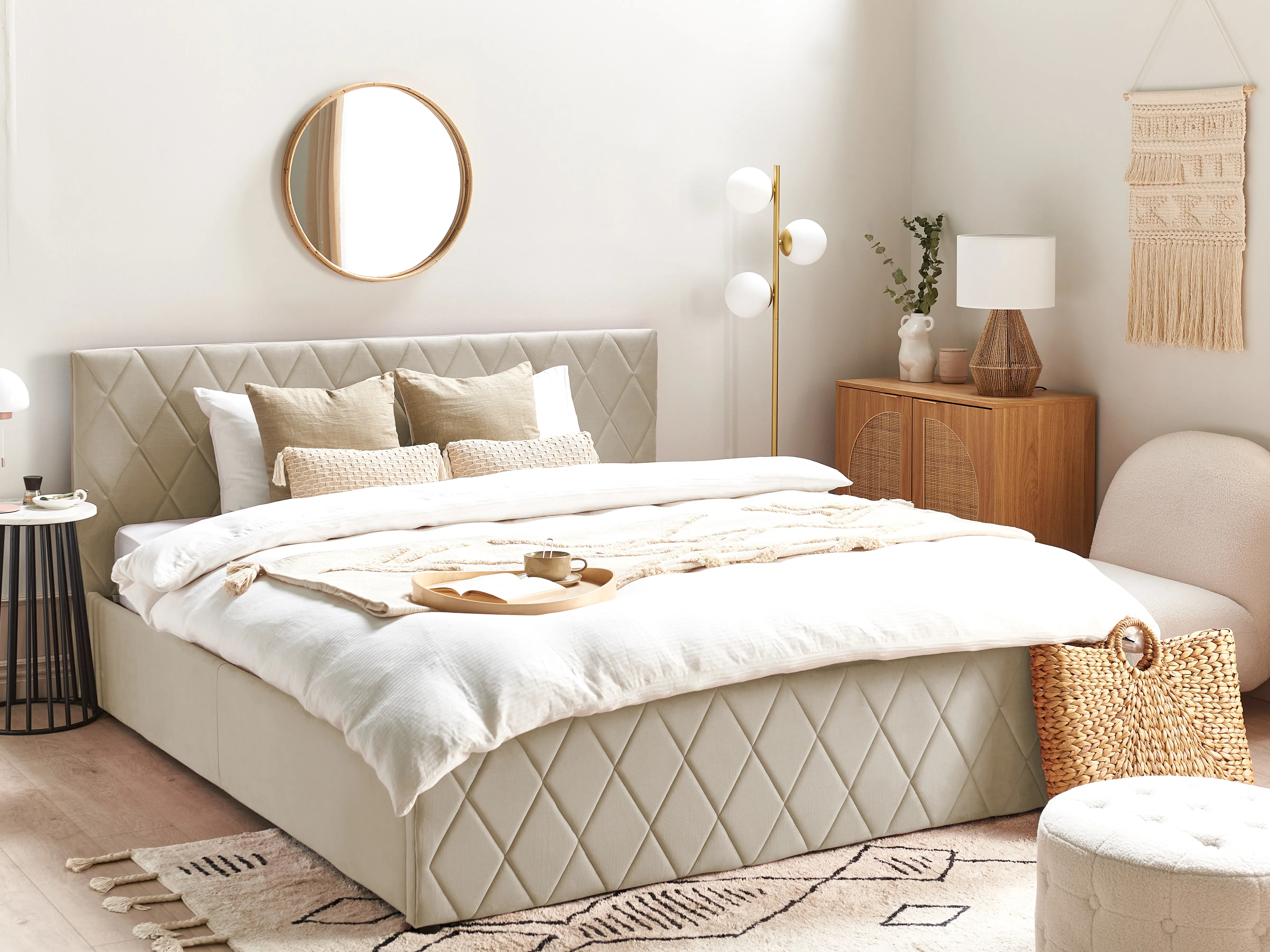 Bed met opbergruimte Fluweel ROCHEFORT 180 x 200 cm Beige