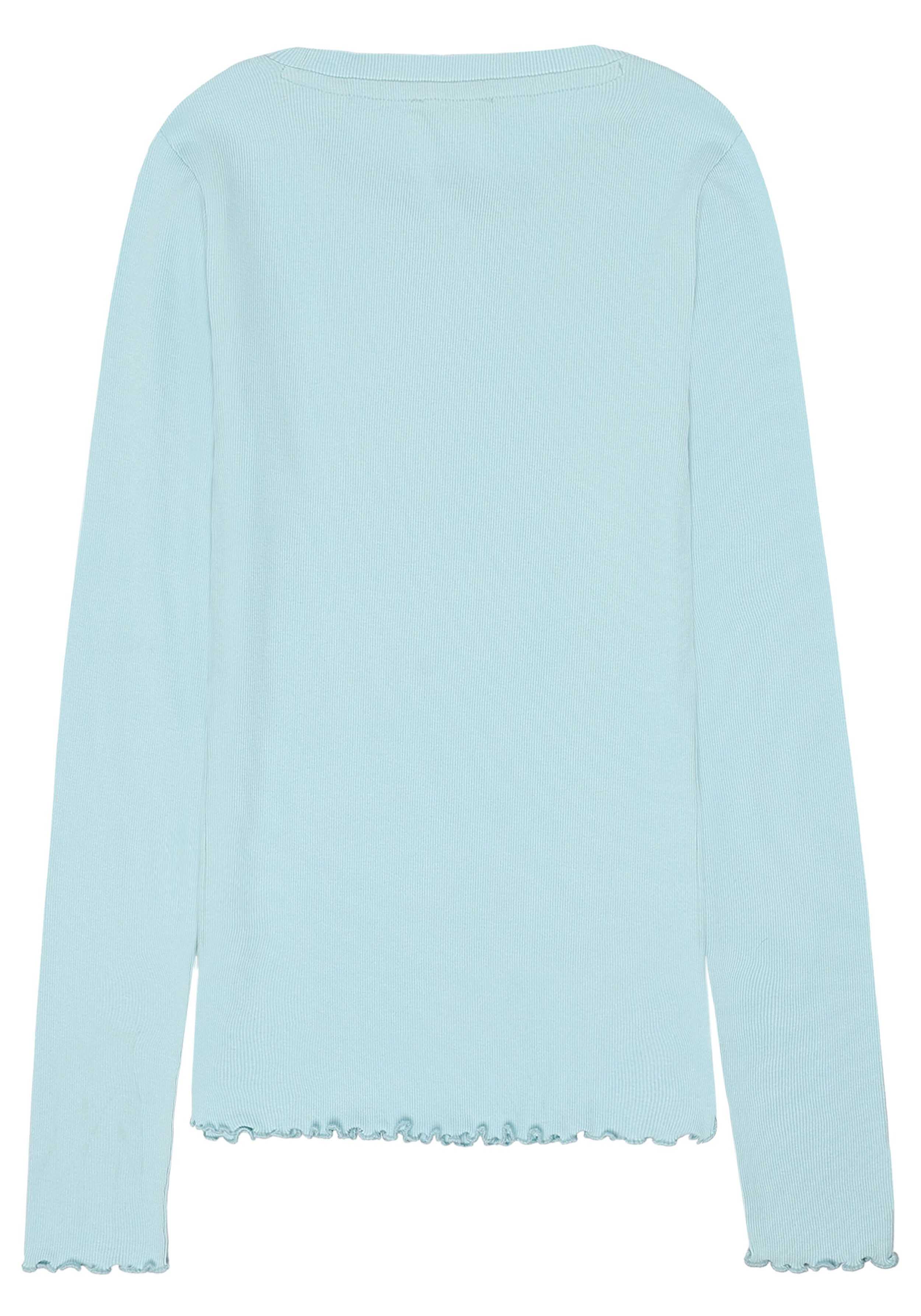 Knowledge Cotton Apparel Longsleeve Rib With Ruffle Hemming Aqua-Esque