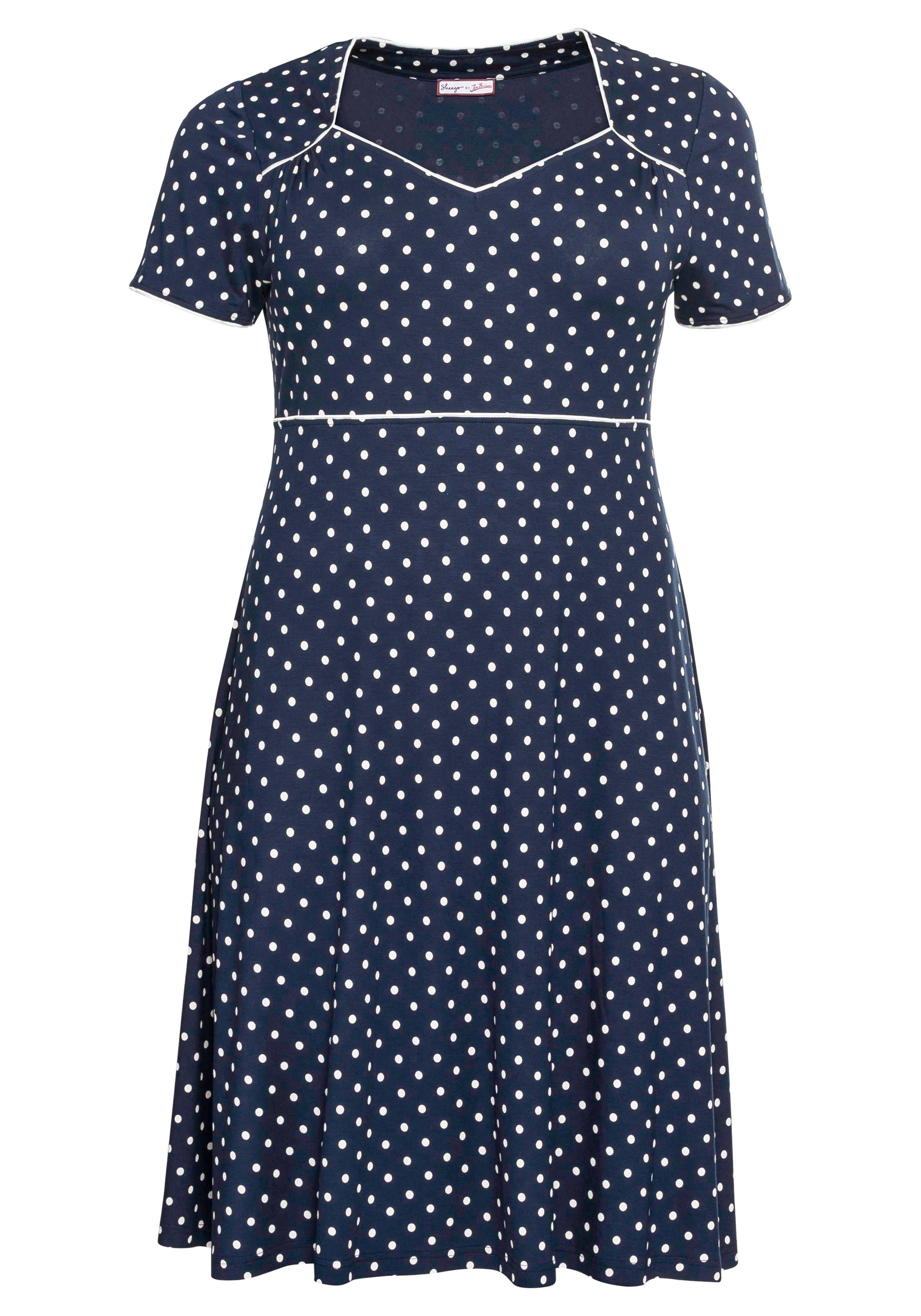 Jerseykleid mit Punktedruck und Paspelierung