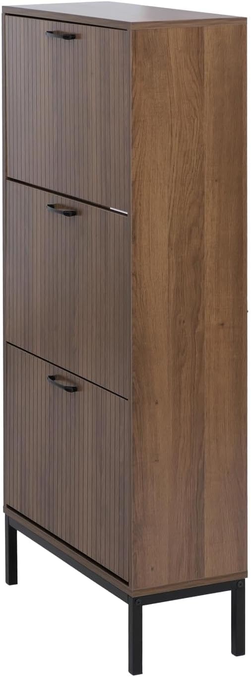 Mendler Schuhkipper HWC-P48, Schuhregal Schuhschrank, 3 Kippfächer Ablage MDF Melamin 125x60x25cm - braun