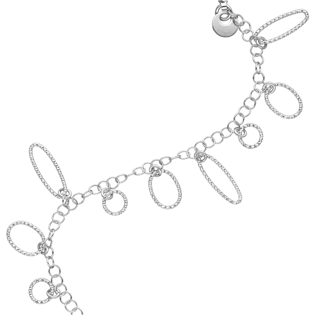 Bracelet Argent Rhodié Petits Cercles Et Ovales Diamantés