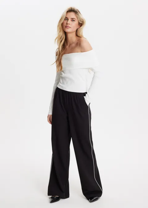 Off-shoulder top met rib off-white (WIT.O)