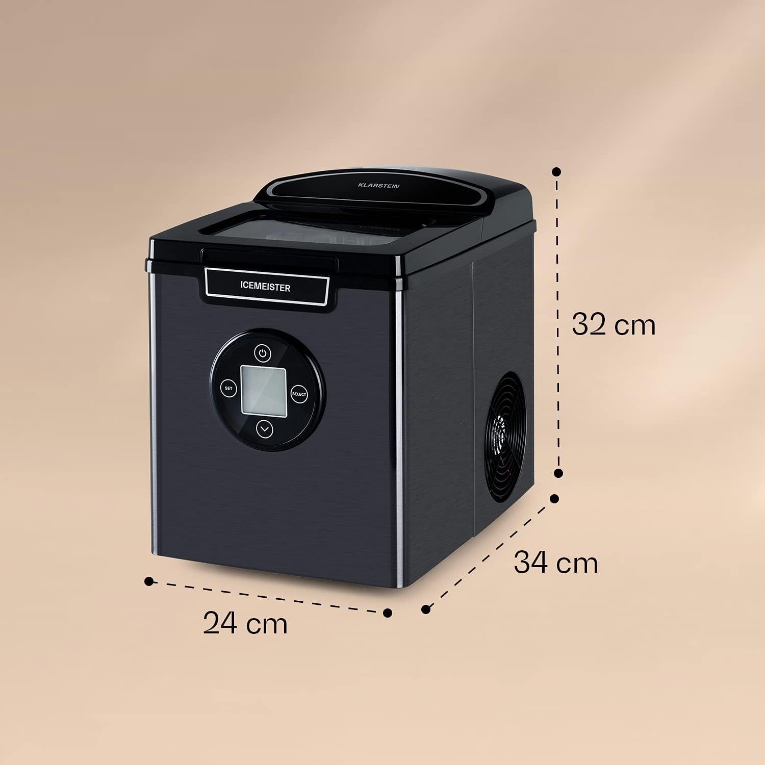 Klarstein Eiswürfelmaschine Klein, 1,8 L Eiswürfelbereiter, Eiswürfelmaschine für 12 kg Große & Kleine Eiswürfel, Mini-Eiswürfelmaschine mit LED-Display, Eiswürfelbereiter Selbstreinigend
