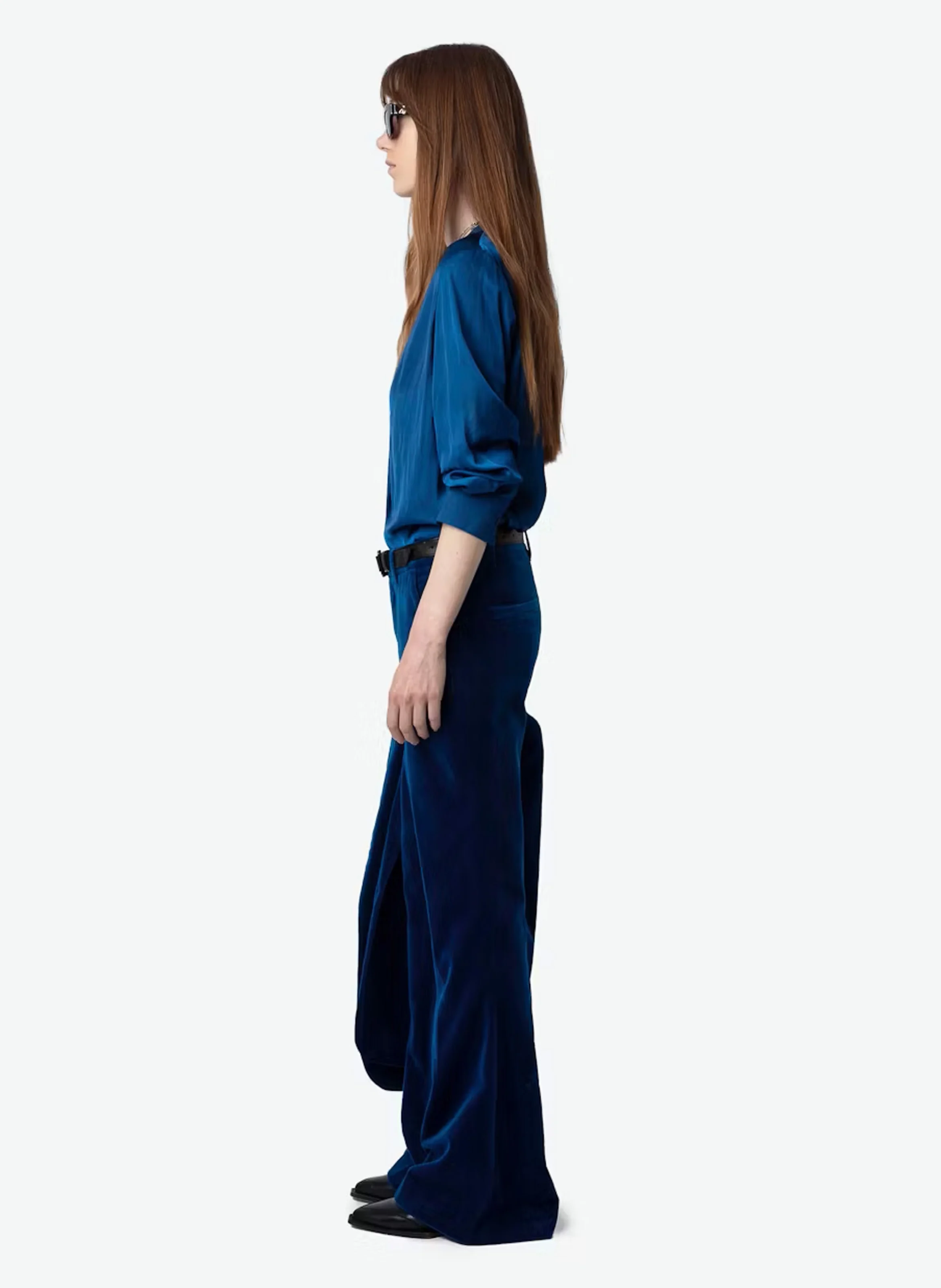 PREVY - Pantalon velours en coton | Bleu