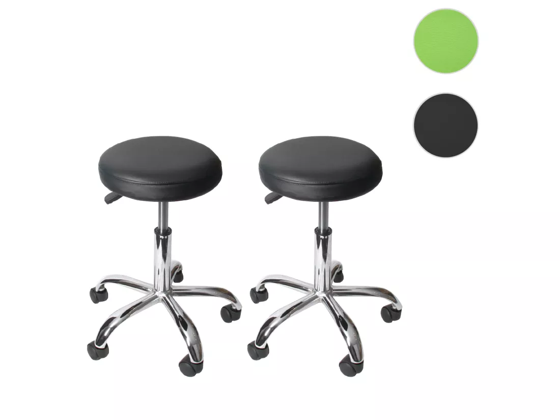 Tabouret de travail MCW-E47 avec roulettes, noir, lot de 2