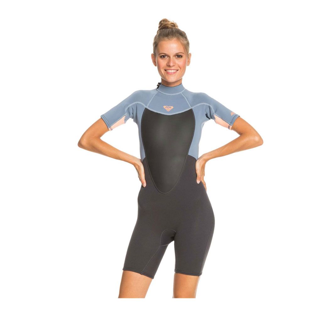 Roxy PROLOGUE BZ FLATLOCK - Combinaison shorty 2/2mm Femme cld blk/pderdgr/glow