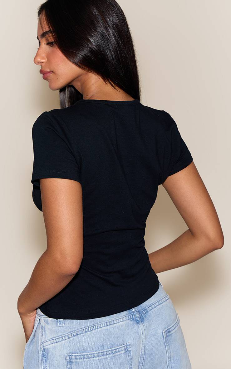 Noir T-shirt Petite En Coton À Col Rond Coupe Longue Et Manches Courtes