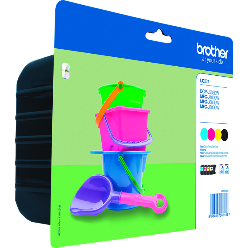 Brother LC221 Pack de 4 cartouches - 1 noire + 3 couleurs pour imprimante jet d'encre