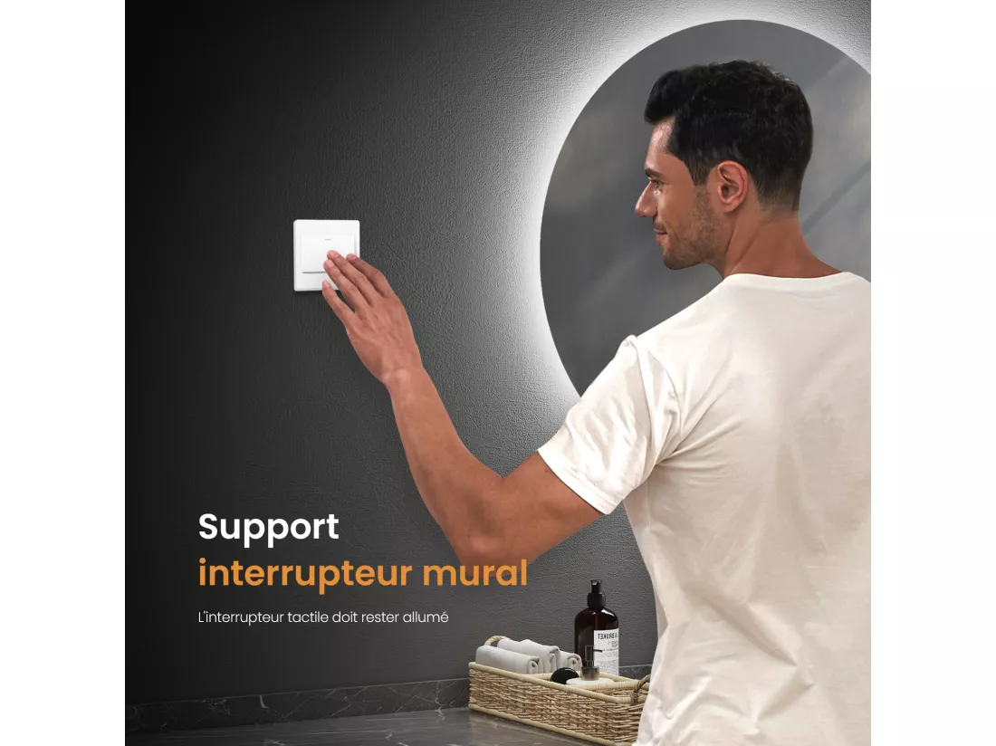 EMKE Miroir lumineux salle de bain rond diamètre 70cm, Miroir LED rétro-éclairage, Interrupteur Tactile, Anti-buée, Lumière Blanche Froide (Réglable)